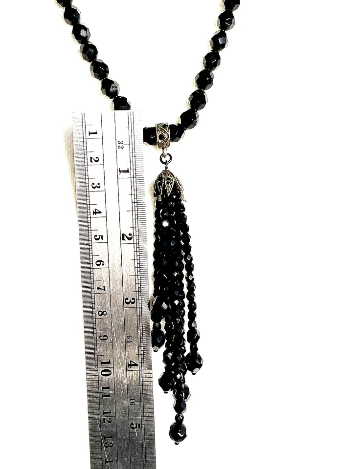 Vintage Ben Amun Black Faceted Dazzling Crystal Tassel Silver Necklace HTF - Image 4 of 4
