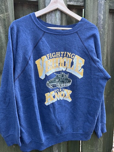 Vintage Fort Knox Fighting Vehicle Crewneck Mens M Pullover Army Military 70’s