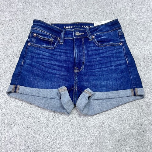 American Eagle Outfitters Shorts High V Rise Shortie Blue Pockets Size 2 NWT - Picture 6 of 12
