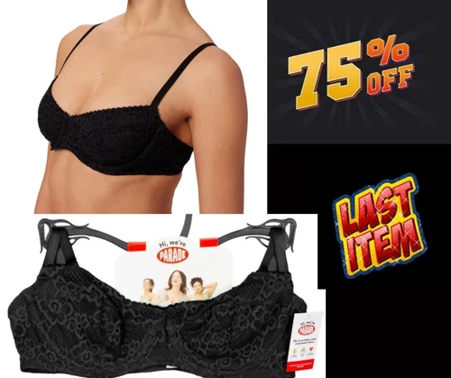 Parade Lace Balconette Bra size S Underwire Hook & Eye Closure Black Juniors - Picture 1 of 11