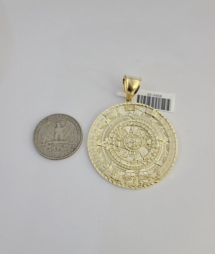 SOLID Real 10kt Charm Pendant Aztec Mayan Calendar Round Yellow Gold - Picture 4 of 5