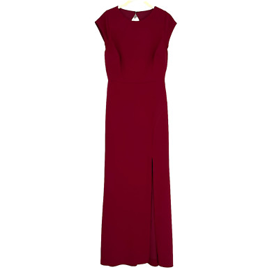 Thread Bridesmaid Size 4 Cap Sleeve Open-Back Trumpet Gown Front Slit Burgundy