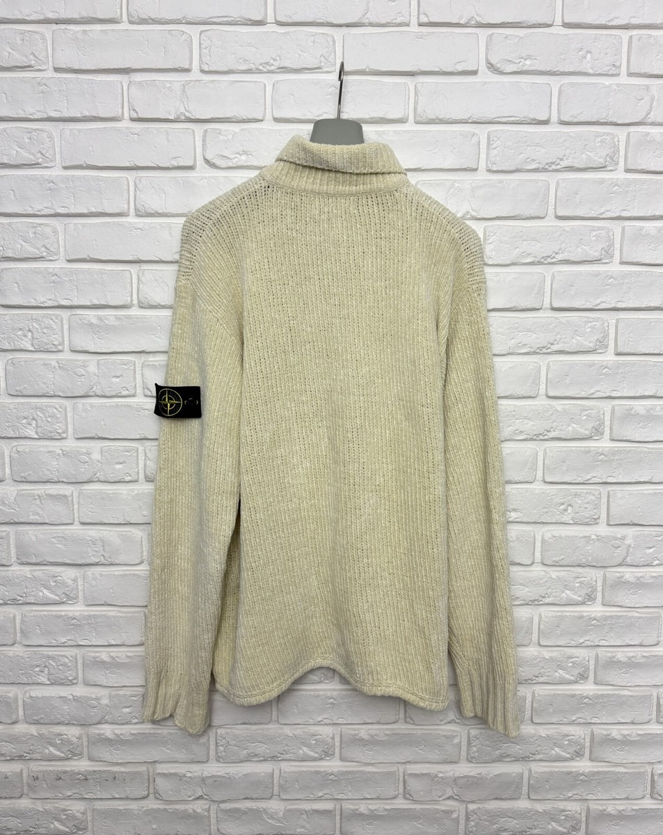 Vintage 90s Stone Island 1998 Chenille Knit Pullover Cream Vintage 90s Stone Island 1998 Chenille Knit Pullover Cream