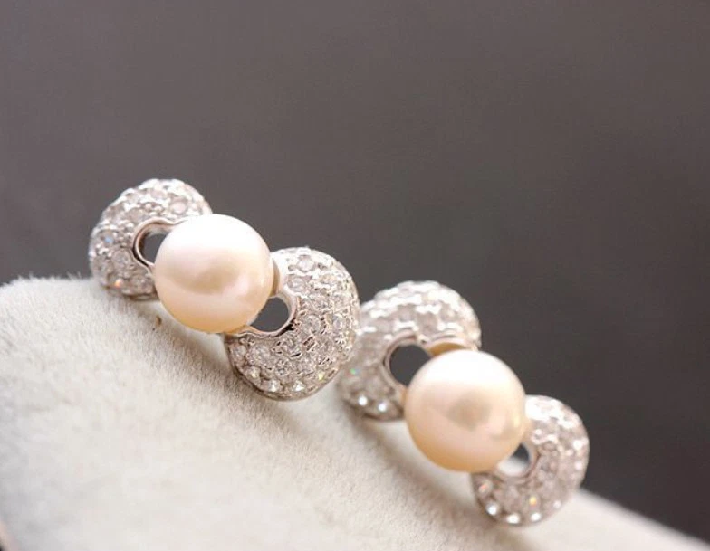 B06 Orecchini Eleganti Spina Con Bianca Acqua Dolce Perla Argento Sterling 925 - Immagine 3 di 4