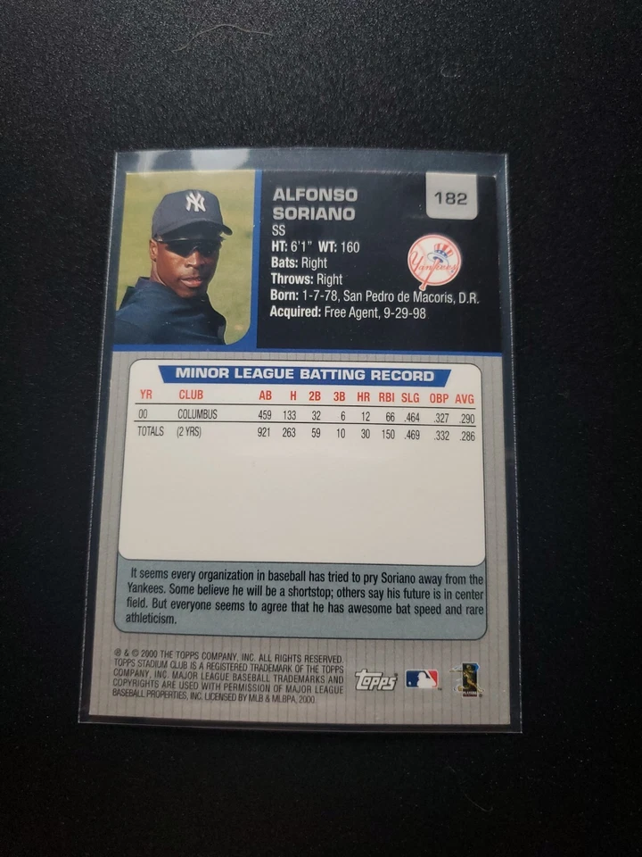 2001 Topps Stadium Club Alfonso Soriano #182 - Image 2 of 2