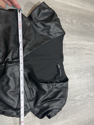 Zara Dress Mini Black Faux Leather Ruched V-Neck Short Sleeve XS New | eBay