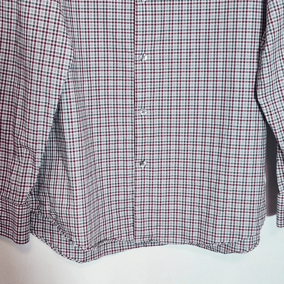 Camisa Hart Schaffner Marx Borgoña y Gris A Cuadros Abotonada Talla Mediana Foto 3 de 4