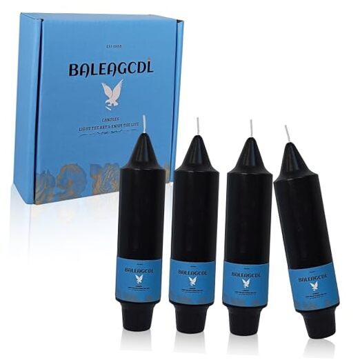 Handmade Unscented Taper Candles Long Lasting Burn EAG-7D4PC-BLACK-UNSCENTED