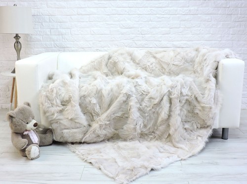 LUSSO TOSCANA PELLICCIA LANCIO PATCHWORK PELLICCIA OFF WHITE PELLE DI PECORA GRANDE DIVANO LANCIO 655 - Foto 7 di 10