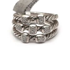 DAVID YURMAN New Confetti Narrow Ring in Sterling Silver and Pave Diamond Size 7