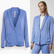 Raquel Allegra Washed Satin Shawl Blazer Periwinkle Blue Small