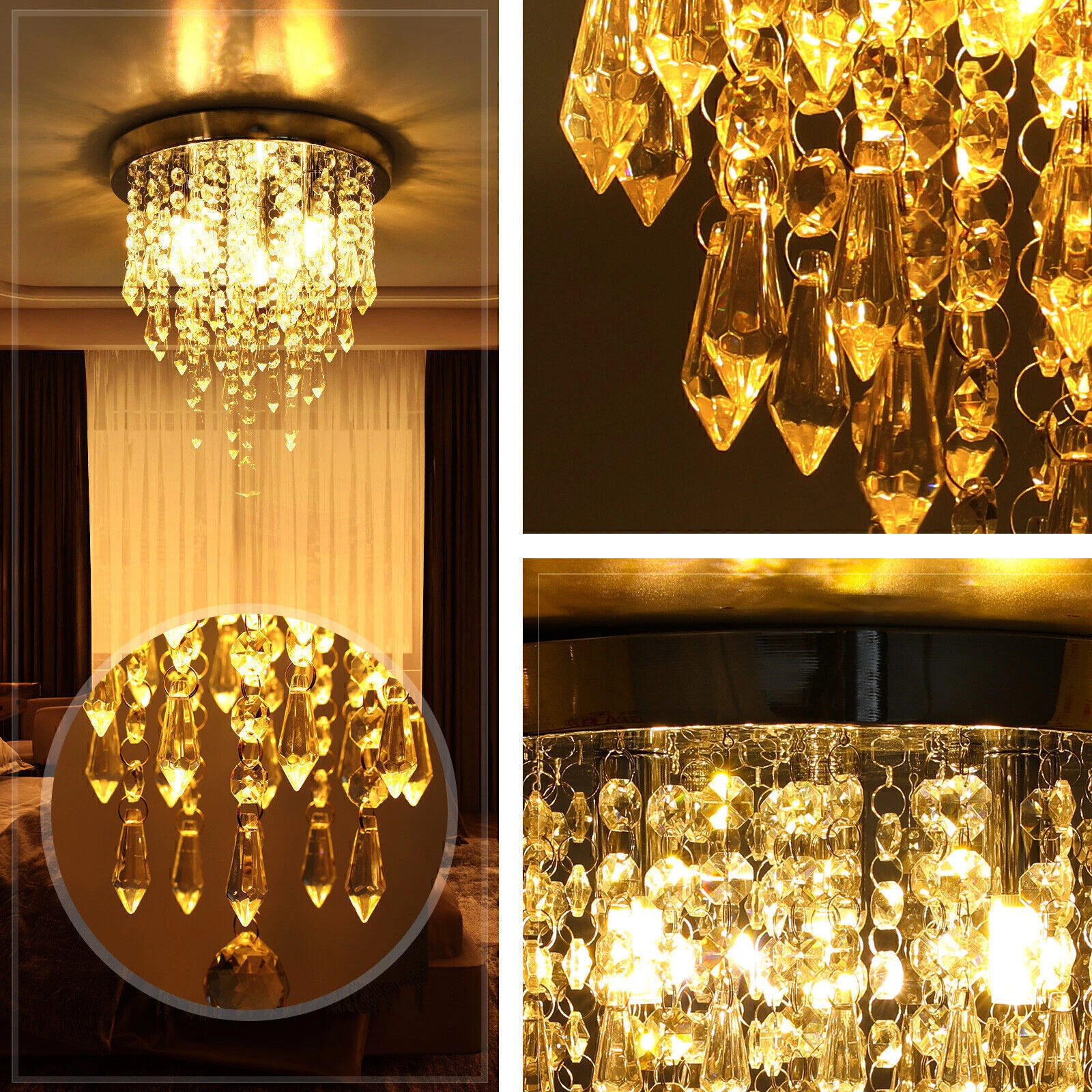 LED Ceiling Light Crystal Chandeliers lights Bedroom Kitchen Living Room Lamp - Picture 6 of 12