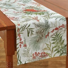 NEW Cardinal Table Runner Winter Greenery Red Green White Nature 13" x 36" 