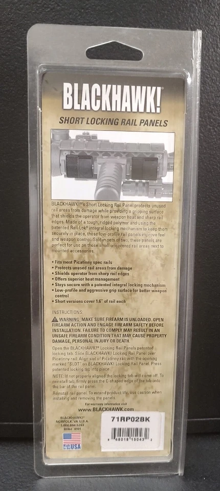 Paneles de riel BlackHawk Short Picatinney Quad Locking 1913 negros 2 paneles por paquete Foto 2 de 3