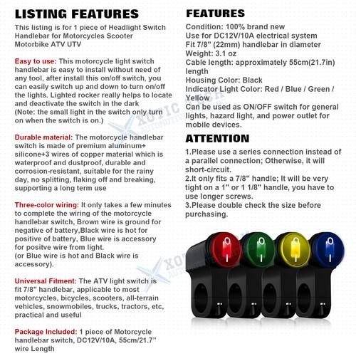 Motorcycle Handlebar Switch Singer Control Mount LED Headlight On/Off Button - Picture 2 of 26