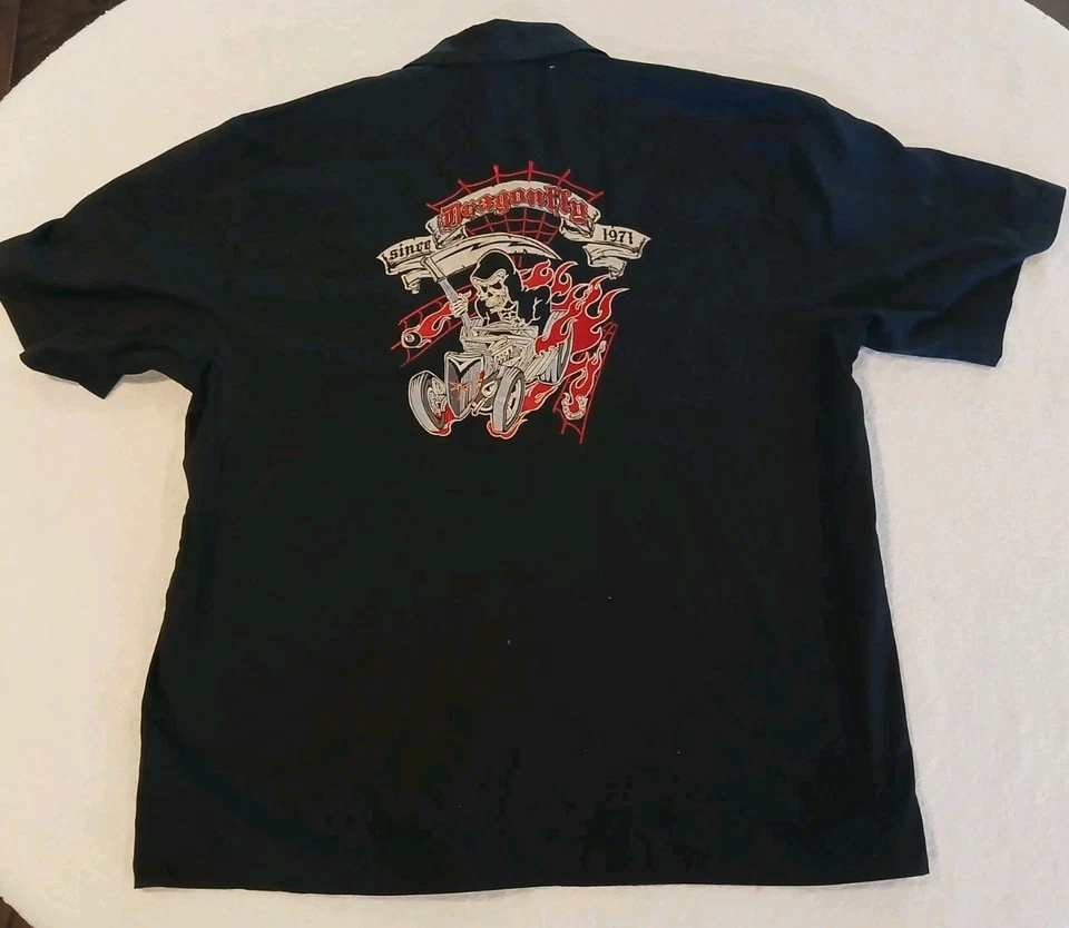 Dragonfly Roadhouse Black Front Snap Utility Shirt Mens 3XL Motorcycle Biker - Image 2 of 4