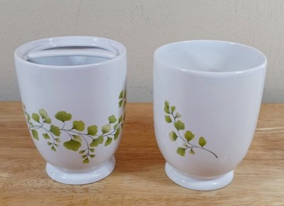 2pc Martha Stewart Maidenhair Fern Green Bathroom Cup & Toothbrush Holder EUC