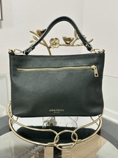 Anna Paola Italian Leather Woven Shoulder Bag Dark Green Pebbled Leather