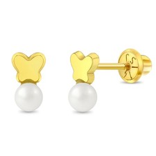 14k Gold Polished Drop Kids / Children's / Girls Earrings Safety Screw Back