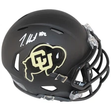 Travis Hunter Signed Colorado Buffaloes Black Mini Helmet Beckett Witness 53350