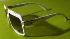 Unisex Sunglasses White  Gold Frame Brown Tinted Lens Unisex Eyewear