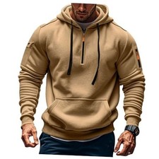 Men's Fleece Workout Athletic Pullover Hoodie Long Sleeve Basic X-Large Khaki-1