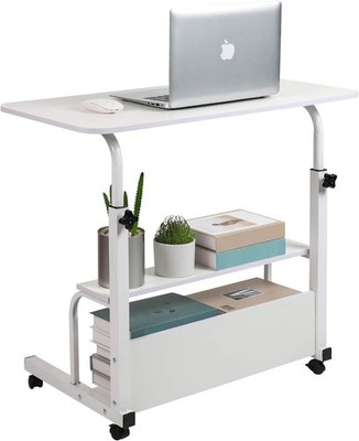 Adjustable Height Mobile Computer Desk for Small Space Rolling Writing with W...
