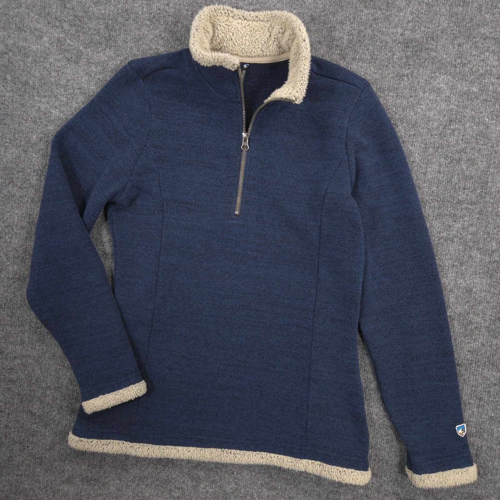 Kuhl Alaska 1/4 Zip Sweater Womens M Blue Fleece Pullover Shearling Trim Outdoor