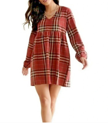 Mi Ami Francesca's XL Rust Brown Red Plaid Babydoll Dress Cottagecore Cotton