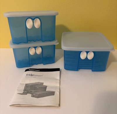 Tupperware Fridgesmart  Blue Storage Modular Produce Keepers Set of 3 - NWT