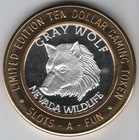 GREY WOLF NEVADA LAS VEGAS  .999 FINE SILVER LIMITED TEN DOLLAR GAMING TOKEN