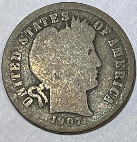 1907 Barber Dime. 90% Silver. Free Shipping!