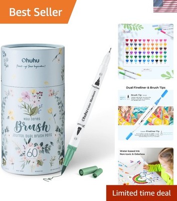 60 Vibrant No Bleed Dual Tip Markers - Perfect for Adult Coloring Masterpieces