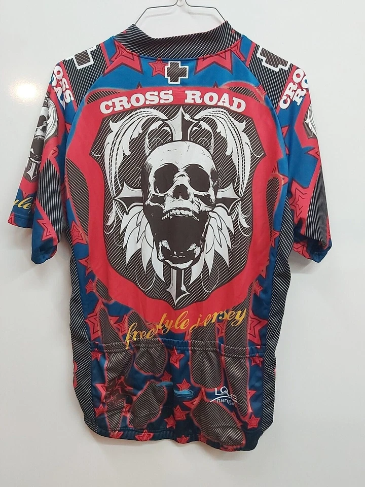 Camisa de ciclista FixGear 3xl estampado de calavera cruzada cremallera completa manga corta Foto 2 de 4