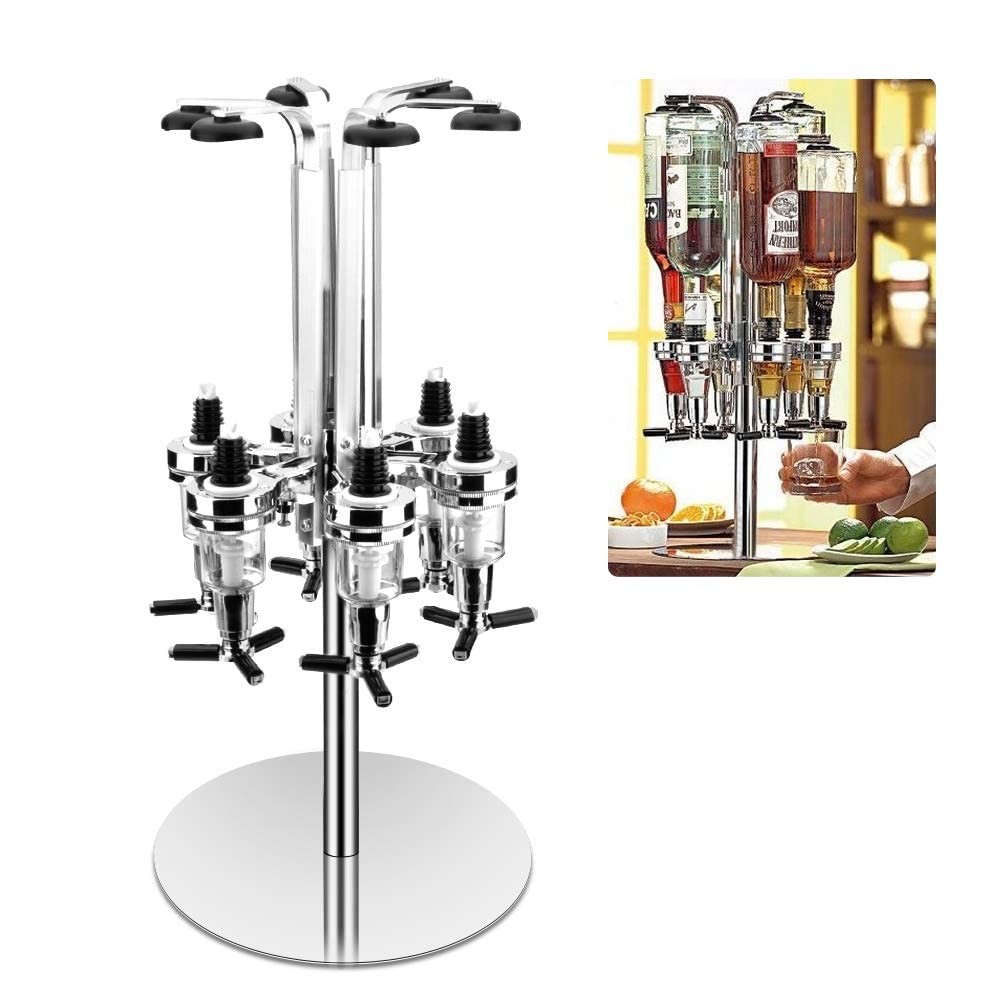 Professional Bar Station 6 Bottle Rotating Liquor Dispenser Alcohol Holder