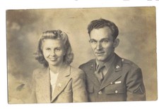 Vintage Vernacular Snapshot Portrait Military Couple 1940's "Off to War"