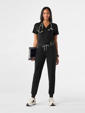 FIGS Women's Large Black Scrub Set Catarina Top Zamora Jogger Pants