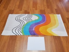 Awesome RARE Vintage Mid Century retro 70s Rainbow Blk Stripe Wave Fabric! LOOK 
