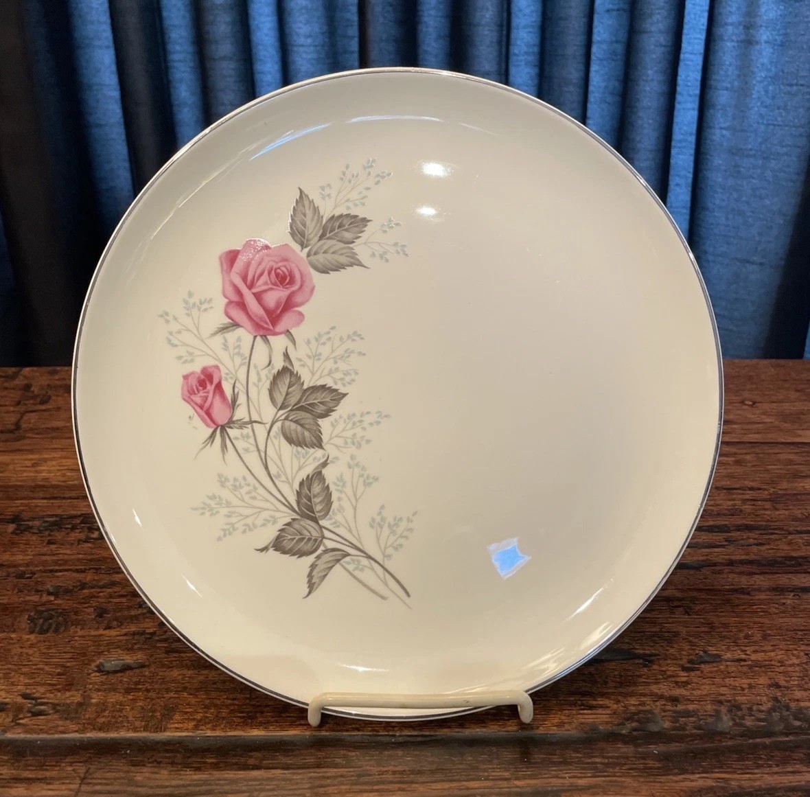 MCM Set of 4 Summer Rose Platinum Taylor Smith & Taylor 10 1/4” Dinner Plates