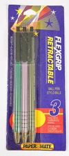 NOS Paper Mate Flexgrip Medium Point Ball Pens Black Ink 3 Pack Vintage 1991