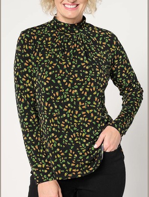 Susan Graver Size 4X Emerald Printed Long Sleeve Liquid Knit Mock Neck Top