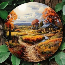 1pc 2D 2D Flat, 1pc 7.87x 7.87inch Aluminum Metal Wall Decoration- Autumn Countr
