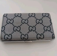 GUCCI Cigarette Case/Card Case Light Blue GG Monogram Canvas Metal Used Conditio