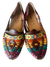 Leather Huarache Sandals Women’s US 9 Colorful Handmade Mexican Flats Shoes EUC