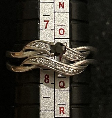 Sterling Silver 925 Black&White Diamond Bridal Ring Set  S7.75 Nesting Bypass