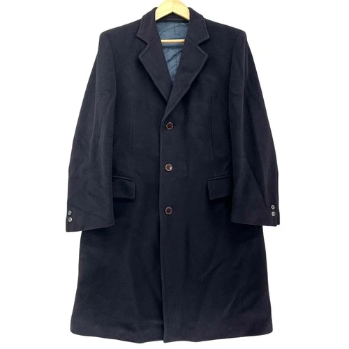 VTG 1960s Nibs Black/Navy Cashmere Wool Blend Overcoat Classic L Yugoslavia - product listing photo