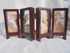 Carved Cork Between Glass 4 Panel Mini Screen 9" Long