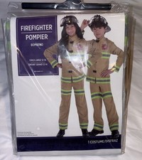Firefighter Fire Man Yellow Suit Dress Up Halloween Costume Child Large 12-14