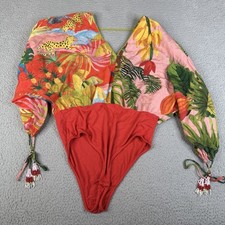 Farm  Rio Top Bodysuit Large Animal Mix Print Plunge V-Neck V-Back Blouson