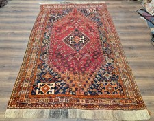 Antique Persian Tribal Rug 6x8 Wool Red Handmade Qashqai Carpet